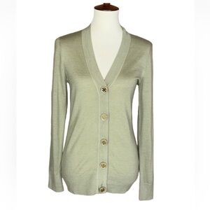 Tory Burch sage green lightweight Merino wool cardigan sweater Size Small